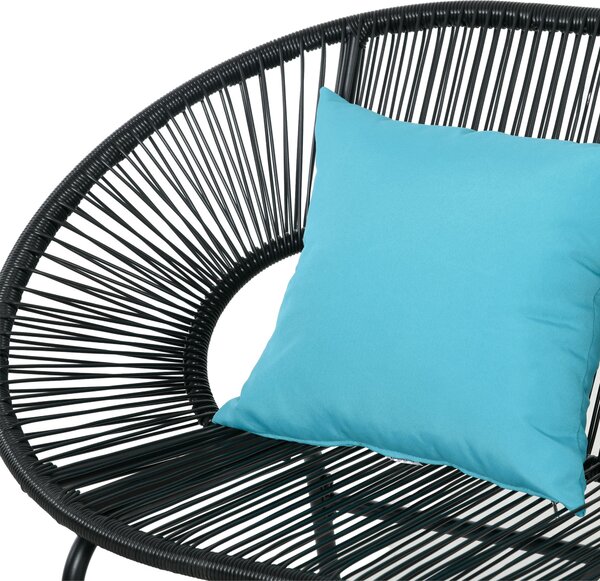 Outsunny zahradní lavička pro 2 osoby ve stylu ocel a umělý ratan s 2 polstry - rozměry 132D x 72Š x 83V cm - černá | Aosom