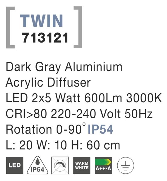 Venkovní LED lampa Twin – Šedá