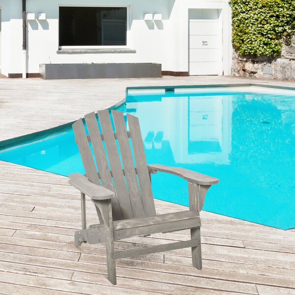Outsunny Adirondack křeslo - venkovní zahradní křeslo 78L x 89W x 88H cm z masivního jedlového dřeva se šedým opotřebeným efektem pro zahradu, terasu