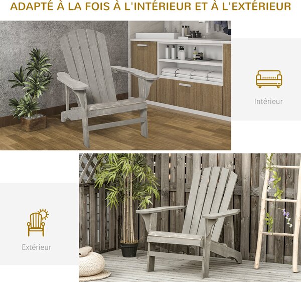 Outsunny Adirondack křeslo - venkovní zahradní křeslo 78L x 89W x 88H cm z masivního jedlového dřeva se šedým opotřebeným efektem pro zahradu, terasu