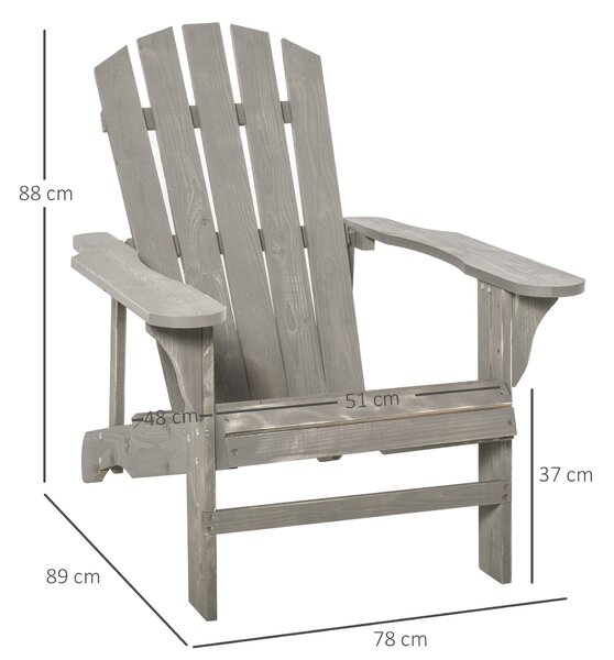 Outsunny Adirondack křeslo - venkovní zahradní křeslo 78L x 89W x 88H cm z masivního jedlového dřeva se šedým opotřebeným efektem pro zahradu, terasu