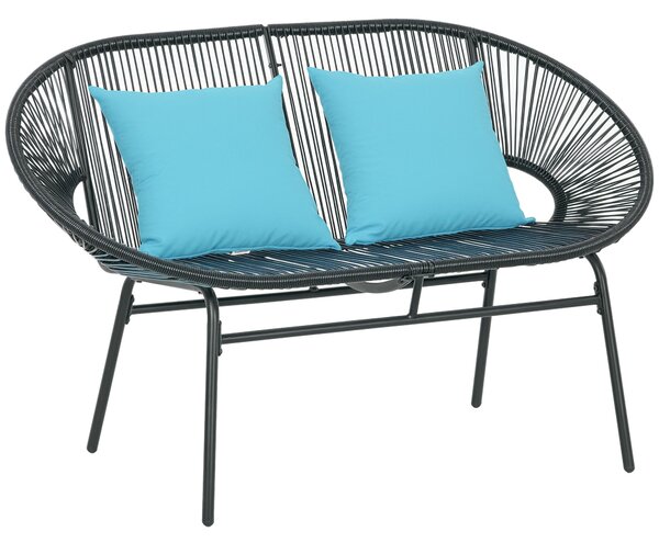 Outsunny zahradní lavička pro 2 osoby ve stylu ocel a umělý ratan s 2 polstry - rozměry 132D x 72Š x 83V cm - černá | Aosom