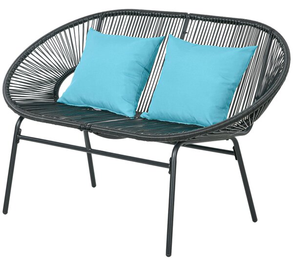 Outsunny zahradní lavička pro 2 osoby ve stylu ocel a umělý ratan s 2 polstry - rozměry 132D x 72Š x 83V cm - černá | Aosom