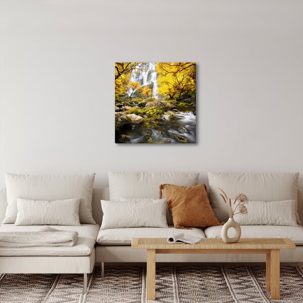 Obraz - Vodopády v podzimní krajině, žluté (30x30 cm)