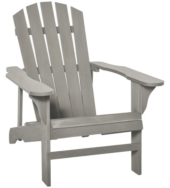 Outsunny Adirondack křeslo - venkovní zahradní křeslo 78L x 89W x 88H cm z masivního jedlového dřeva se šedým opotřebeným efektem pro zahradu, terasu