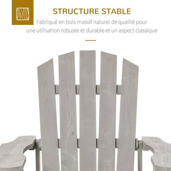 Outsunny Adirondack křeslo - venkovní zahradní křeslo 78L x 89W x 88H cm z masivního jedlového dřeva se šedým opotřebeným efektem pro zahradu, terasu