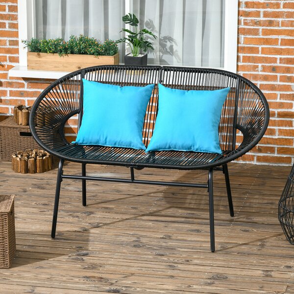 Outsunny zahradní lavička pro 2 osoby ve stylu ocel a umělý ratan s 2 polstry - rozměry 132D x 72Š x 83V cm - černá | Aosom