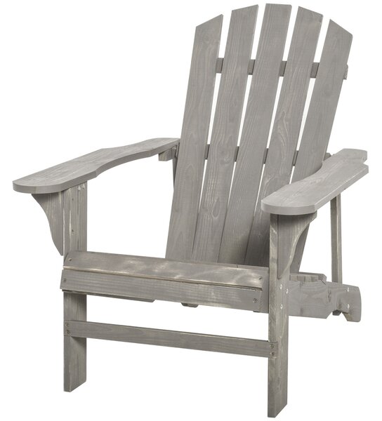 Outsunny Adirondack křeslo - venkovní zahradní křeslo 78L x 89W x 88H cm z masivního jedlového dřeva se šedým opotřebeným efektem pro zahradu, terasu