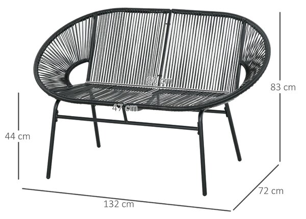 Outsunny zahradní lavička pro 2 osoby ve stylu ocel a umělý ratan s 2 polstry - rozměry 132D x 72Š x 83V cm - černá | Aosom