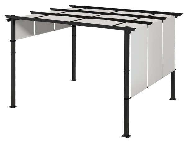 Outsunny Pergola s 3 Posuvnými Markýzami 3,5 x 3 x 2,35 m Černý Ocelový Rám Světle Šedá Markýza z Vysoce Hustého Polyesteru | Aosom