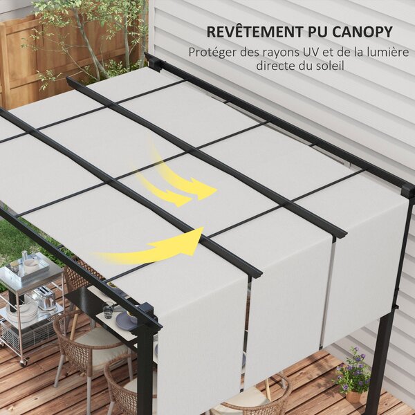 Outsunny Pergola s 3 Posuvnými Markýzami 3,5 x 3 x 2,35 m Černý Ocelový Rám Světle Šedá Markýza z Vysoce Hustého Polyesteru | Aosom