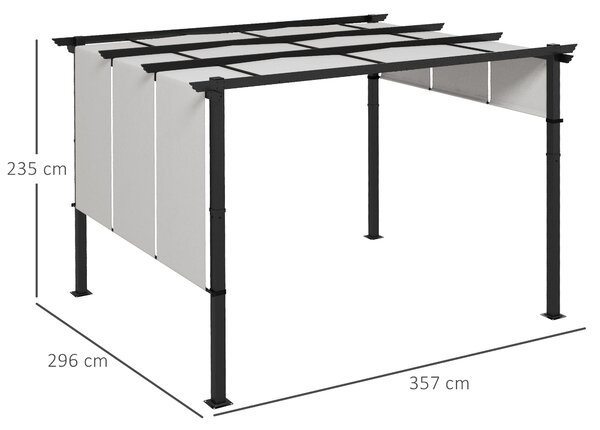 Outsunny Pergola s 3 Posuvnými Markýzami 3,5 x 3 x 2,35 m Černý Ocelový Rám Světle Šedá Markýza z Vysoce Hustého Polyesteru | Aosom
