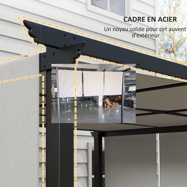 Outsunny Pergola s 3 Posuvnými Markýzami 3,5 x 3 x 2,35 m Černý Ocelový Rám Světle Šedá Markýza z Vysoce Hustého Polyesteru | Aosom