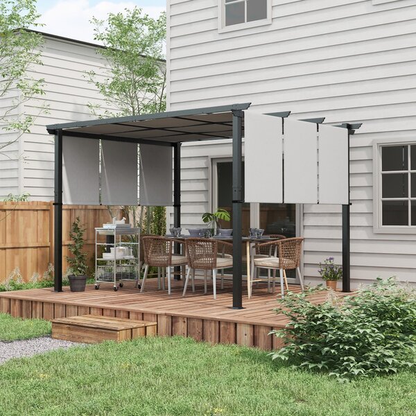 Outsunny Pergola s 3 Posuvnými Markýzami 3,5 x 3 x 2,35 m Černý Ocelový Rám Světle Šedá Markýza z Vysoce Hustého Polyesteru | Aosom