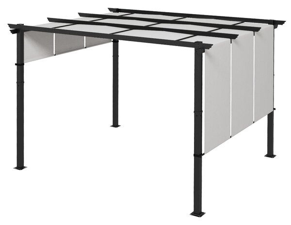 Outsunny Pergola s 3 Posuvnými Markýzami 3,5 x 3 x 2,35 m Černý Ocelový Rám Světle Šedá Markýza z Vysoce Hustého Polyesteru | Aosom