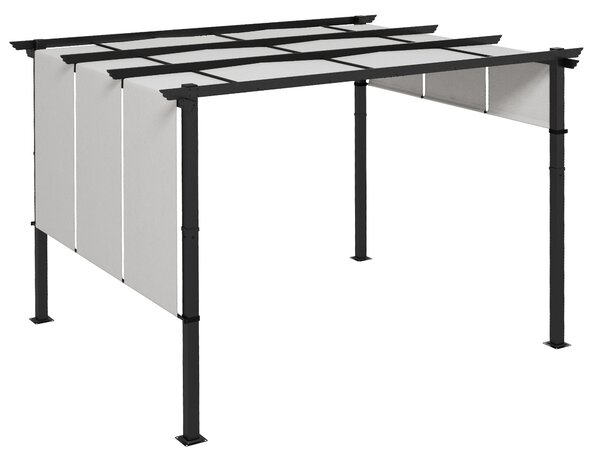 Outsunny Pergola s 3 Posuvnými Markýzami 3,5 x 3 x 2,35 m Černý Ocelový Rám Světle Šedá Markýza z Vysoce Hustého Polyesteru | Aosom