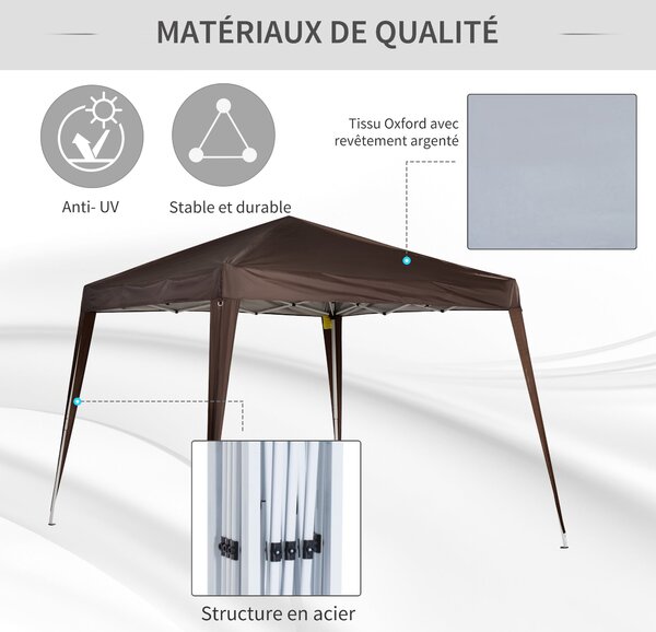 Outsunny 3x3m Zahradní Altán Skládací Stan Pop-up Ocelový Voděodolný Polyester Anti-UV s Hnědým Nosičem | Aosom