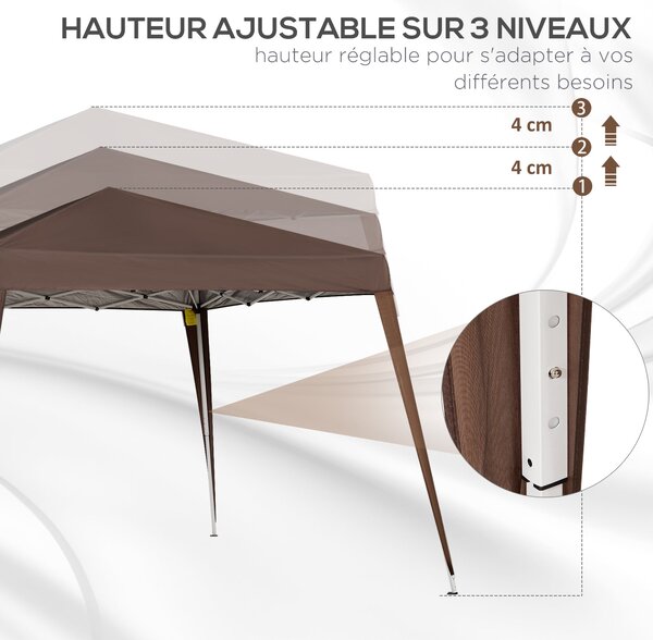 Outsunny 3x3m Zahradní Altán Skládací Stan Pop-up Ocelový Voděodolný Polyester Anti-UV s Hnědým Nosičem | Aosom