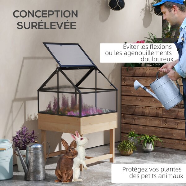 Outsunny Mini Skleník na Nohách - vyvýšený zahradní truhlík - rozměry 60D x 57Š x 103V cm - dvojitě otevíratelné polykarbonátové panely, ocel, ošetřen