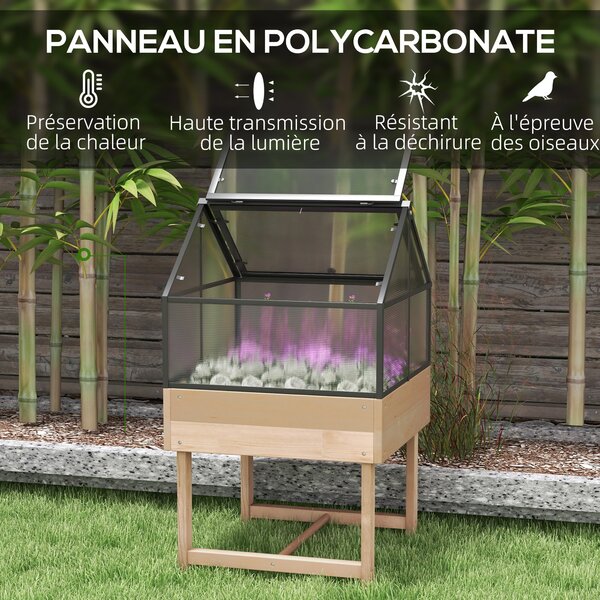 Outsunny Mini Skleník na Nohách - vyvýšený zahradní truhlík - rozměry 60D x 57Š x 103V cm - dvojitě otevíratelné polykarbonátové panely, ocel, ošetřen