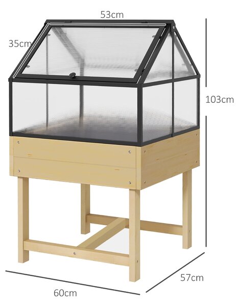 Outsunny Mini Skleník na Nohách - vyvýšený zahradní truhlík - rozměry 60D x 57Š x 103V cm - dvojitě otevíratelné polykarbonátové panely, ocel, ošetřen