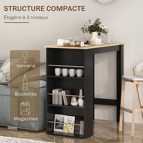 HOMCOM Vysoký Barový Stolek - rozměry 112D x 57Š x 106V cm - 3 police - černý | Aosom