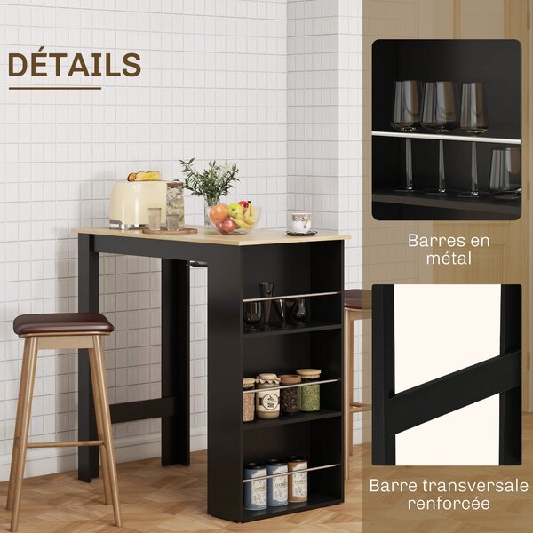 HOMCOM Vysoký Barový Stolek - rozměry 112D x 57Š x 106V cm - 3 police - černý | Aosom