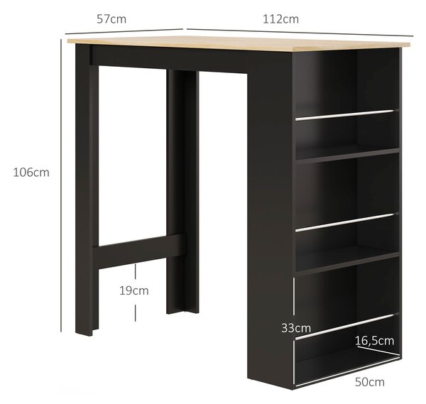 HOMCOM Vysoký Barový Stolek - rozměry 112D x 57Š x 106V cm - 3 police - černý | Aosom