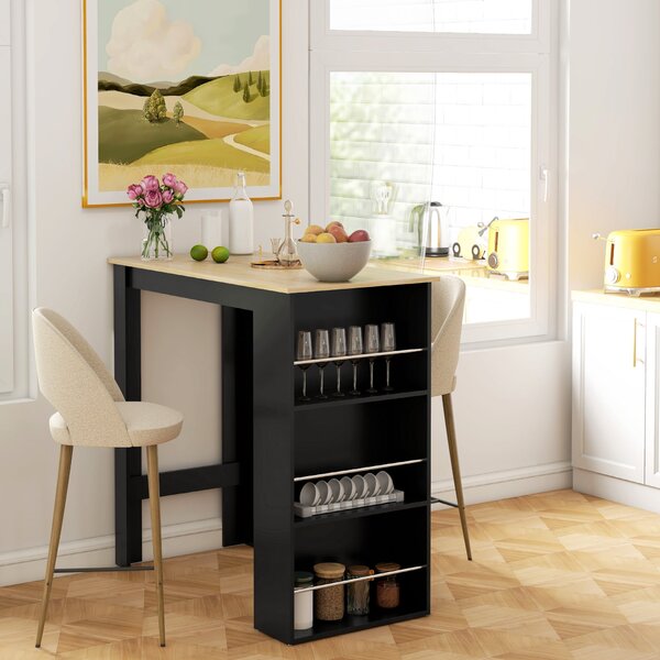 HOMCOM Vysoký Barový Stolek - rozměry 112D x 57Š x 106V cm - 3 police - černý | Aosom