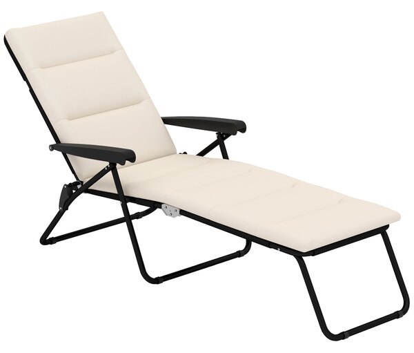 Outsunny Skládací Slunečný Lehátko s 6 Polohami Vysoké Pohodlí s Matrací + Područky Ocel Polyester Krémová | Aosom