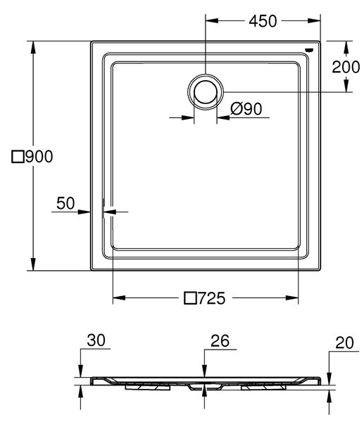 Grohe čtvercová sprchová vanička 90x90 cm bílá 39301000
