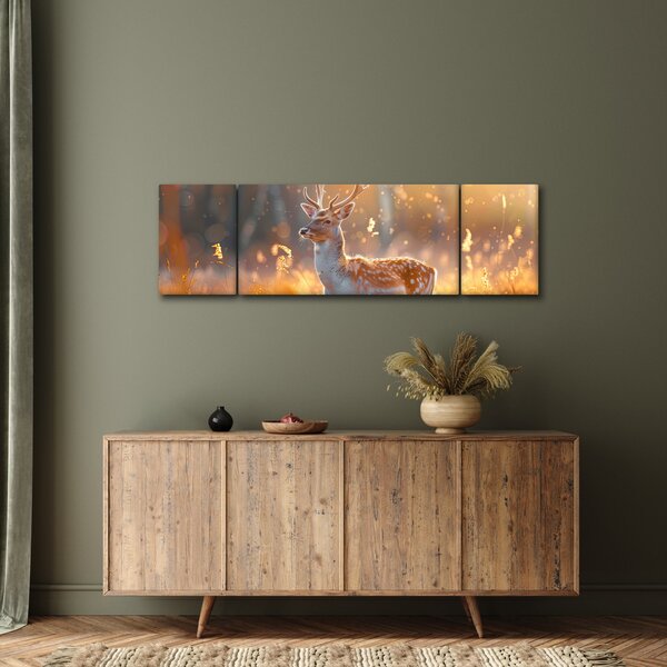 Obraz - Jelen v poli (170x50 cm)