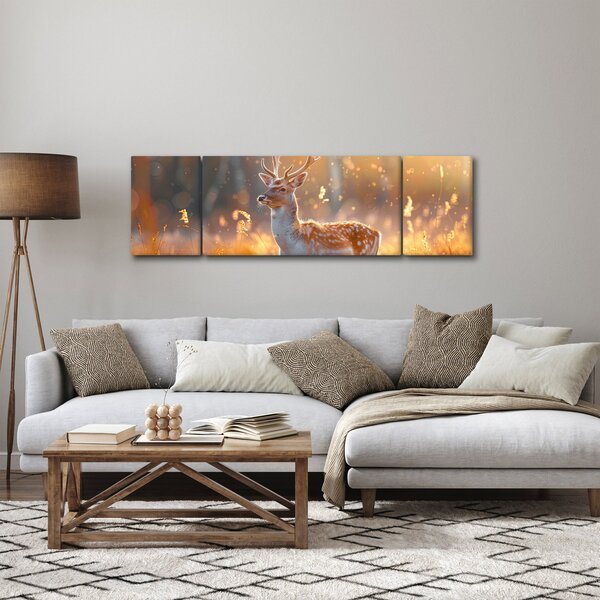 Obraz - Jelen v poli (170x50 cm)