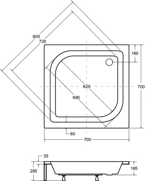 Besco Ares čtvercová sprchová vanička 70x70 cm bílá #BAA-70-KW