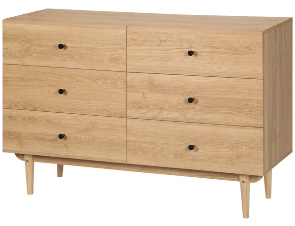 HOMCOM Komoda se 6 Zásuvkami a Masivními Dřevěnými Nohy 120 x 40 x 80 cm Dřevěná Barva | Aosom