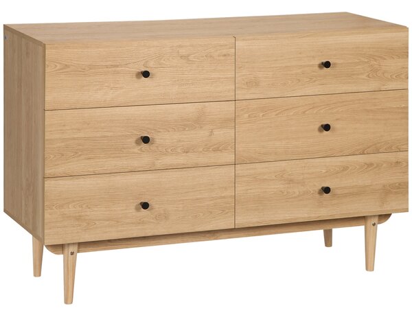 HOMCOM Komoda se 6 Zásuvkami a Masivními Dřevěnými Nohy 120 x 40 x 80 cm Dřevěná Barva | Aosom