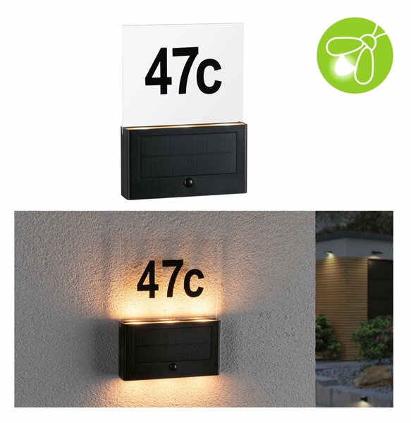 PAULMANN Solární LED domovní číslo a svítidlo Neda pohybové čidlo neláká hmyz IP44 2200K antracit