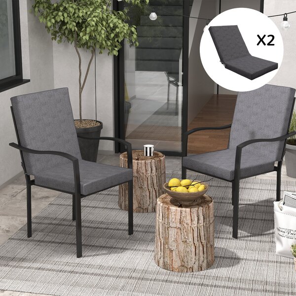 Outsunny Sada 2 venkovních polštářů na židle s opěrkou, 8 cm polstrování, rozměr 112D x 51Š cm, tmavě šedá | Aosom