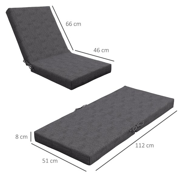 Outsunny Sada 2 venkovních polštářů na židle s opěrkou, 8 cm polstrování, rozměr 112D x 51Š cm, tmavě šedá | Aosom