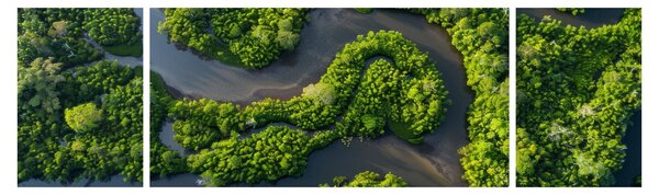 Obraz - Lesní krajina s řekou (170x50 cm)