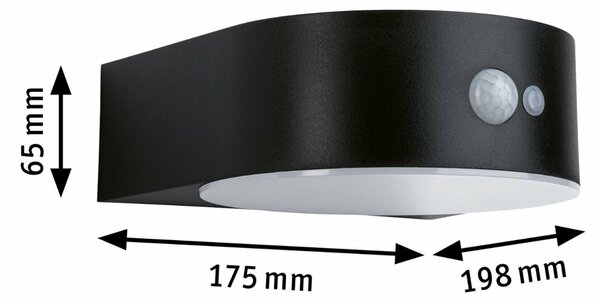 PAULMANN Solární LED venkovní nástěnné svítidlo Eileen pohybové čidlo neláká hmyz IP44 2200K černá