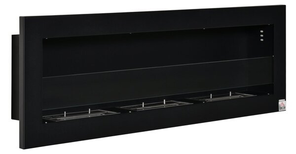 HOMCOM Nástěnný bioetanolový krb s 3 hořáky, celkem 3 L, přibližně 3 hodiny doby hoření, rozměry 120L x 15W x 40H cm, černá nerezová ocel | Aosom