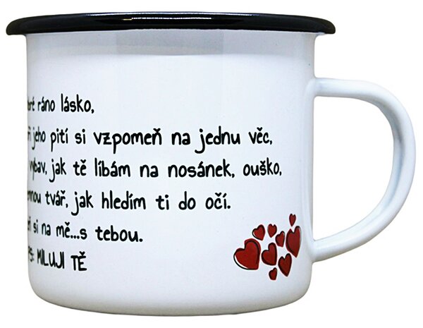 Smaltovaný hrnek plecháček se zamilovaným dopisem L101, 330 ml