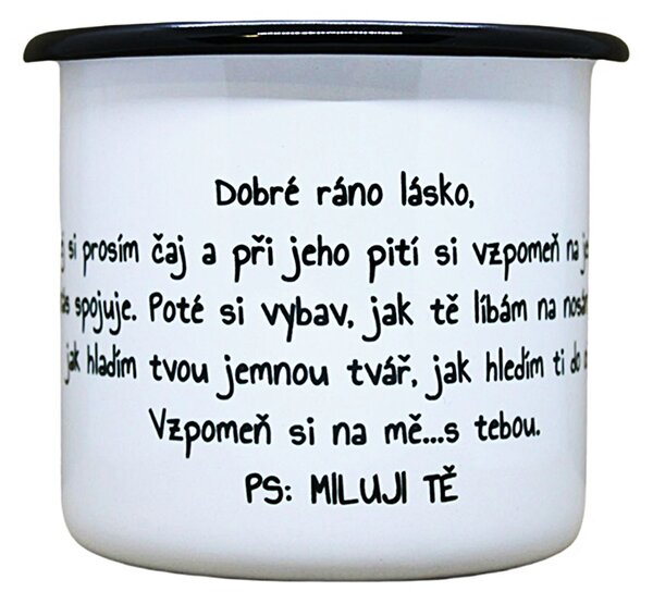 Smaltovaný hrnek plecháček se zamilovaným dopisem L101, 330 ml