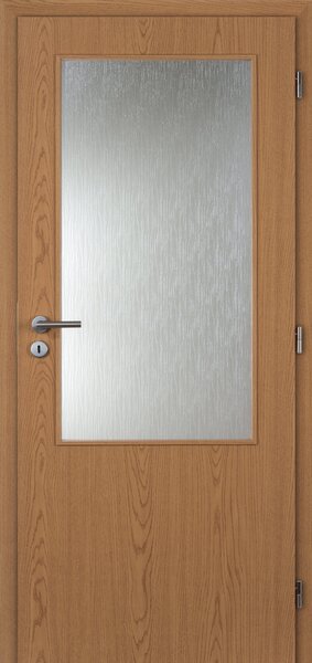 Interiérové dveře Doornite 2/3 sklo - fólie dub, sklo kůra čirá, pravé "90", zámek pro BB, voština