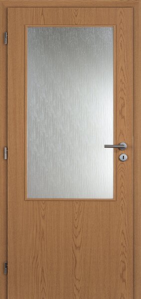 Interiérové dveře Doornite 2/3 sklo - fólie dub, sklo kůra čirá, levé "90", zámek pro BB, voština