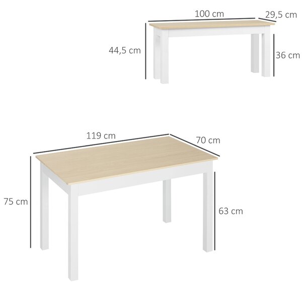 HOMCOM 3-dílná jídelní sestava se 2 zasouvacími lavicemi pro 4-6 osob v moderním stylu - Kuchyň, jídelna, obývací pokoj - DTD desky | Aosom