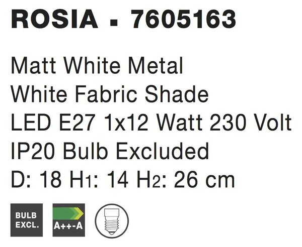 Rustikální stolní lampa Rosia 18 bílé – Bílá