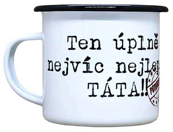Super plecháček Smaltovaný hrnek plecháček s potiskem nejlepší táta Objem: 330 ml