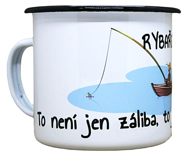 Smaltovaný hrnek plecháček s potiskem rybaření, 330 ml